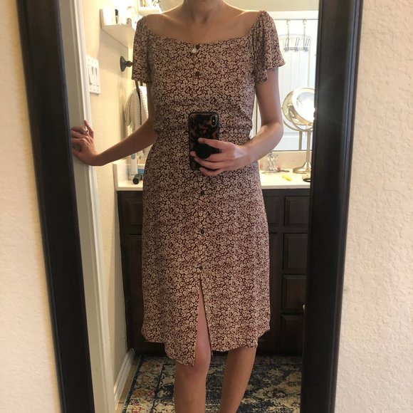 Monteau Dresses & Skirts - Burgundy Floral Midi Dress Cottagecore